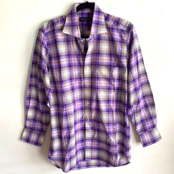 Seaward & Stearn button dress shirt sz M‎ medium mens purple plaid $225 - Picture 5 of 10